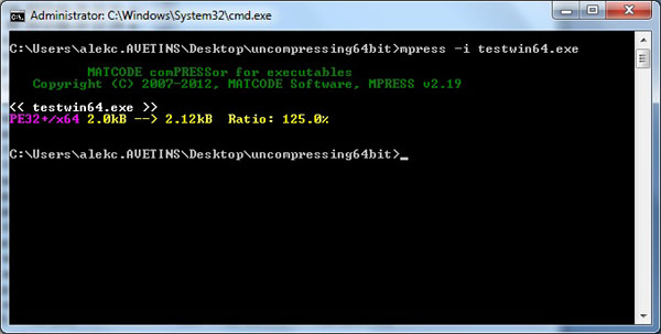 Generating a compressed file using mpress.