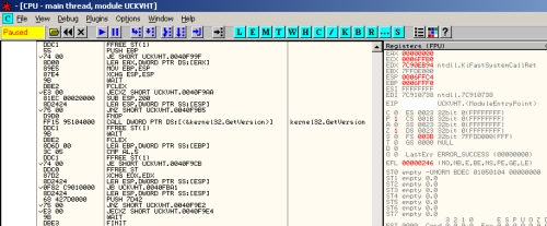 Example of Rustock.A scrambled code: useless instructions are marked in red.