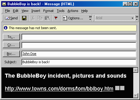 BubbleBoy email. Image courtesy of F-Secure.