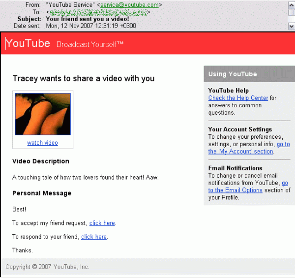 ‘YouTube’email.