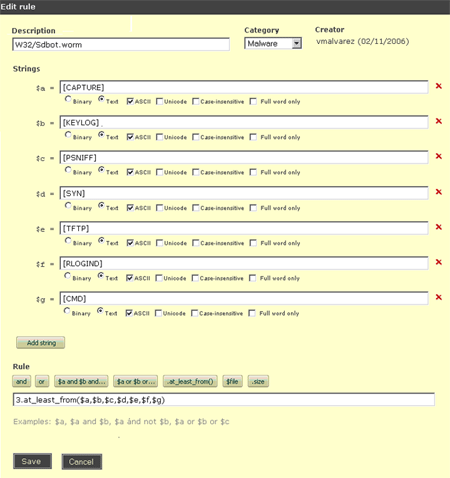 Editing a rule on the web interface.