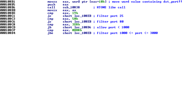 Filtering of certain ports by the runtime.sys driver.