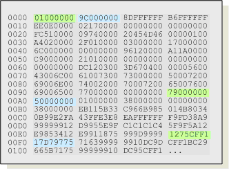 Hex-dump of an EMF exploit.