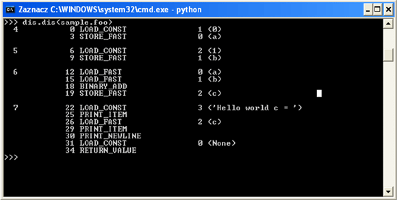 Getting the bytecode of the foo function.