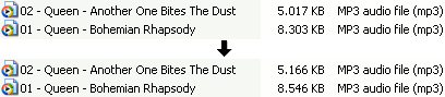 Spot the difference: MP3s before and after running the trojan.