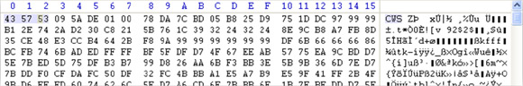 A hostile Flash file containing a CWS header.