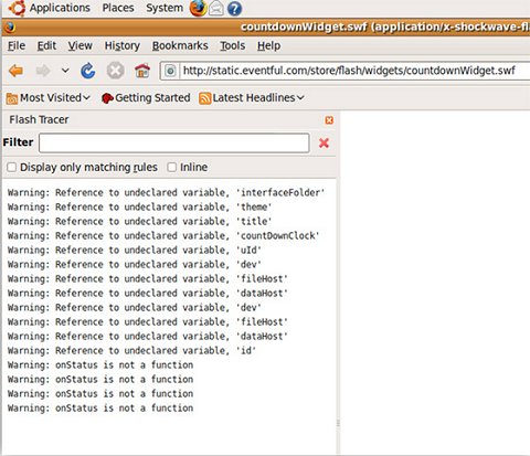 Flash Tracer displays the contents of flashlog.txt in a sidebar when a SWF is loaded from a remote server.