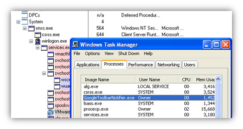 Explorer.exe is hidden by a rootkit and isn’t visible when it should be.