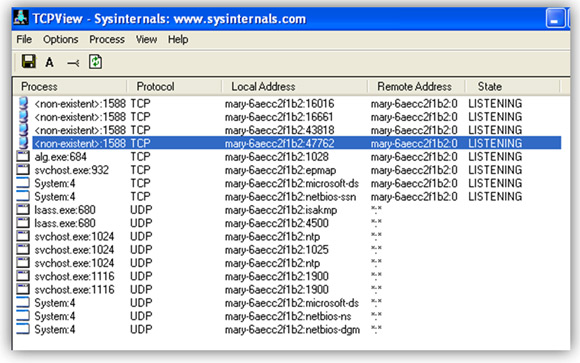 TCPView reveals the same activity as seen with FPort.