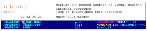 The virtual address of Visual Basic internal structure.