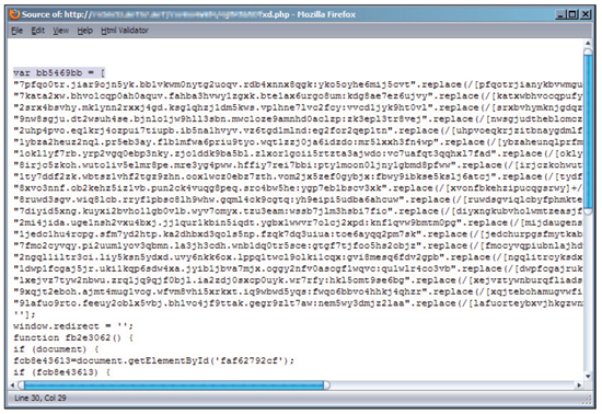 Part of the JavaScript used to perform the redirection.
