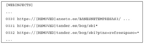 Part of the configuration file which matches the Zitmo attack. (Courtesy of David Barroso.)