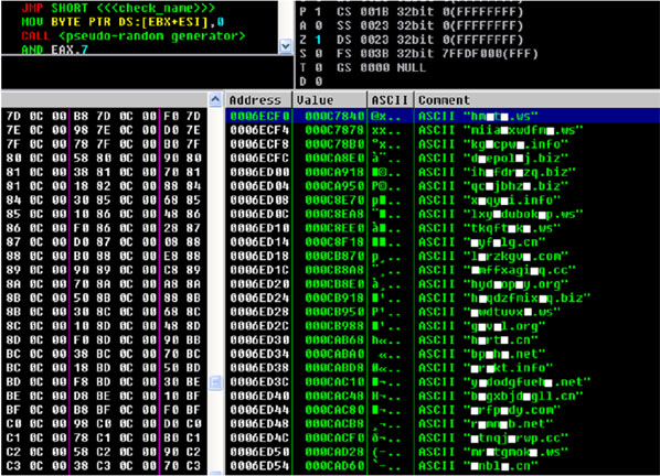 Random domain names generated by C.onficker (some letters intentionally erased).