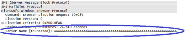 Packet capture for CVE-2009-3103 when malicious bits are sent over the wire.