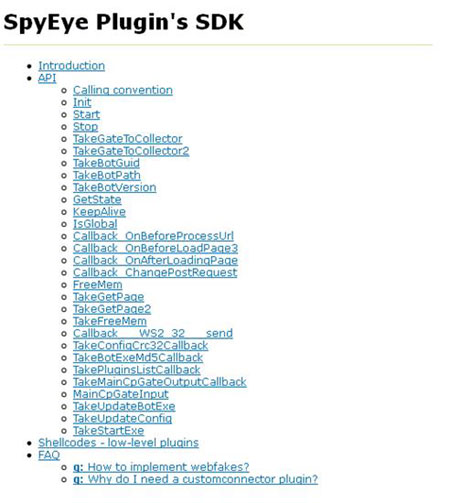 SpyEye SDK functions.