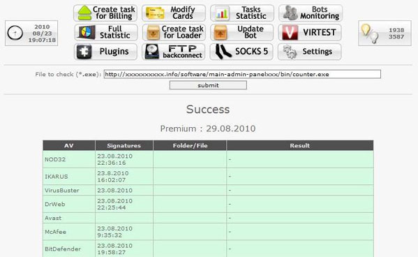 SpyEye anti-virus detection module.