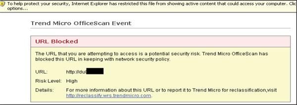 Trend Micro’s web reputation service feature at work.