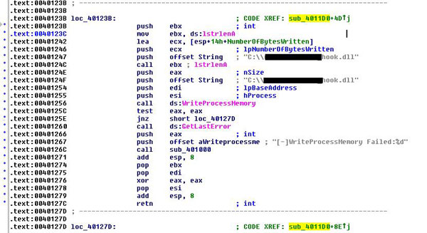 WriteProcessMemory in action.