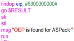 OllyScript code used to locate the OEP for ASPack.