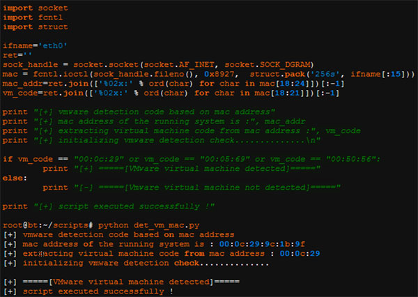 VMware detection based on MAC address.