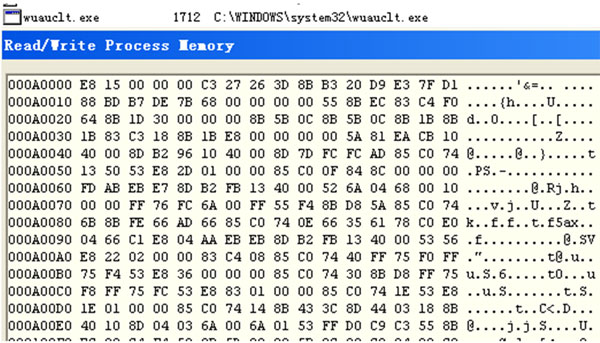 Memory fromBaseAddress 0xA0000 in process wuauclt.exe