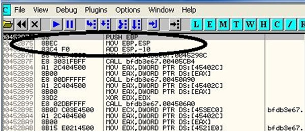 SimplePack initialization of the stack frame.