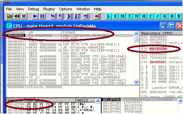 The hardware breakpoint when PUSHAD is encountered.