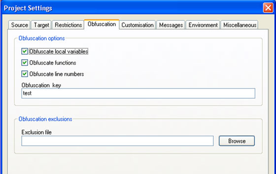 Obfuscation settings.