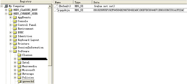 Registry of a host infected by Sasfis.