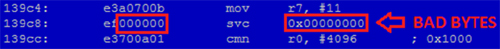 Example of bad bytes in instruction encoding.