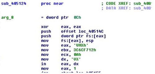 Malware using IO ports to detect VMware.