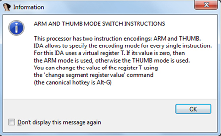 Warning about the Thumb and ARM instruction sets.