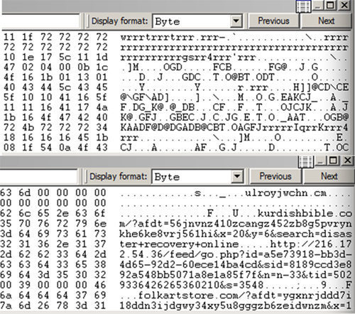 Encoded (top) and decoded (bottom) TCP response.