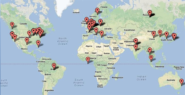 GeoIP map showing the distribution of Andromeda.