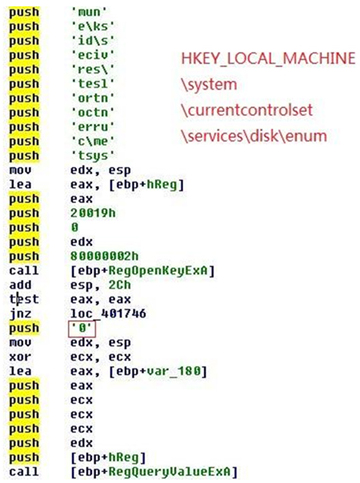 Querying the registry to get the disk name string.