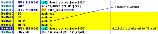 Hide thread from debugger.