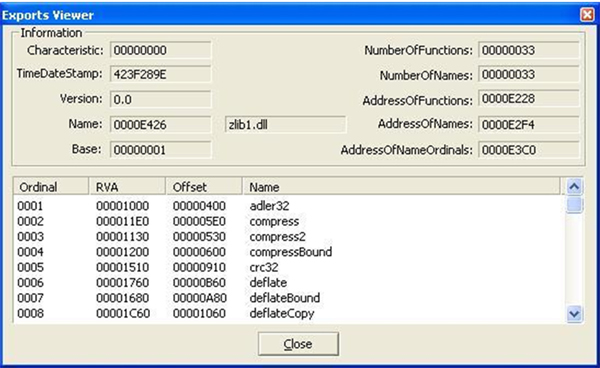 The dropped DLL ntuser.dat export table.