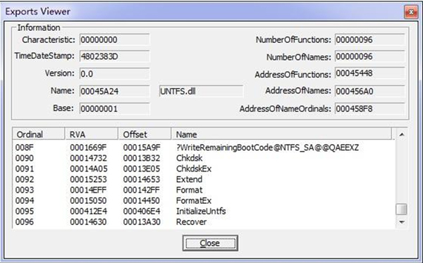 The largest ordinal is 0x9A in system module untfs.dll in Windows XP.