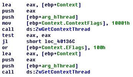 Set the single step marker in the EFlags register.