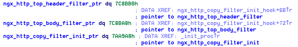 Addresses of several Nginx functions in the shared object are hard coded.