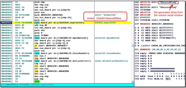 The generated string and checking the mutex.