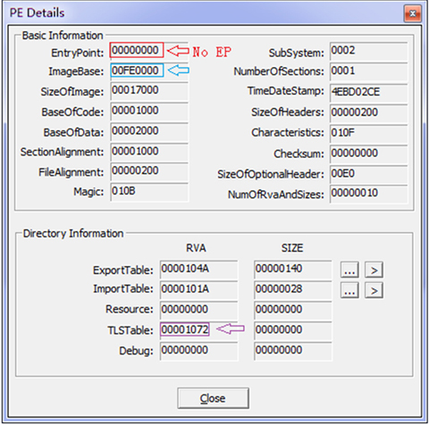 EntryPoint and ImageBase details.