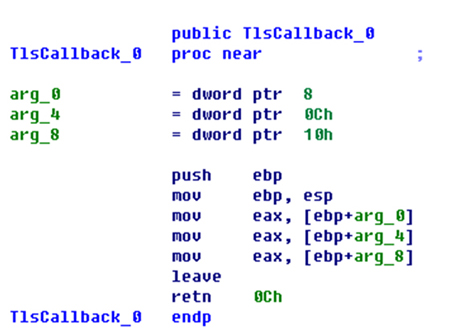 The first TlsCallback is an empty function.