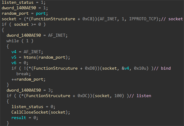 Snippet of plug-in code to access functions using ‘Function_Structure’.