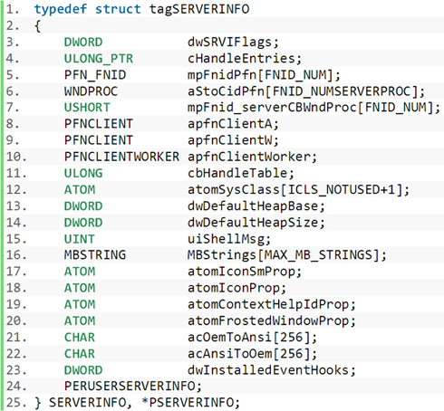 SERVERINFO data structure.