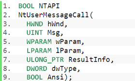 NtUserMessageCall function prototype.