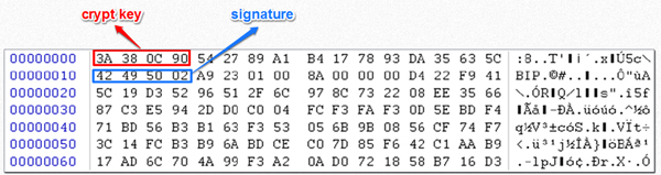 Crypt key and signature double-word.