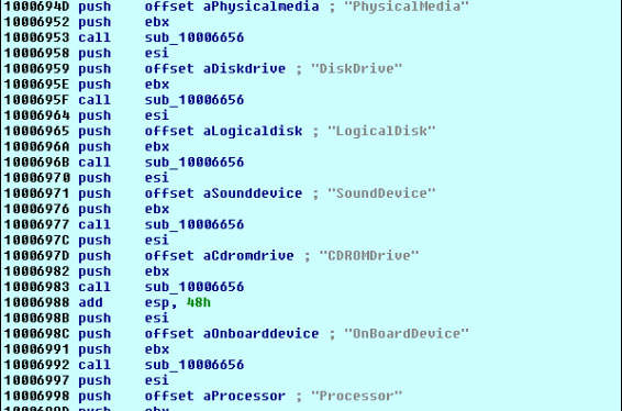 Miuref collects information from the Windows WMI.