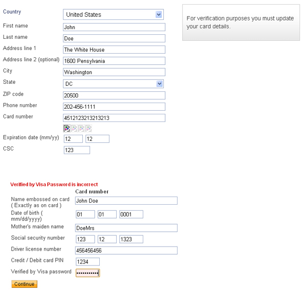 Example of malicious content injection harvesting personal information.